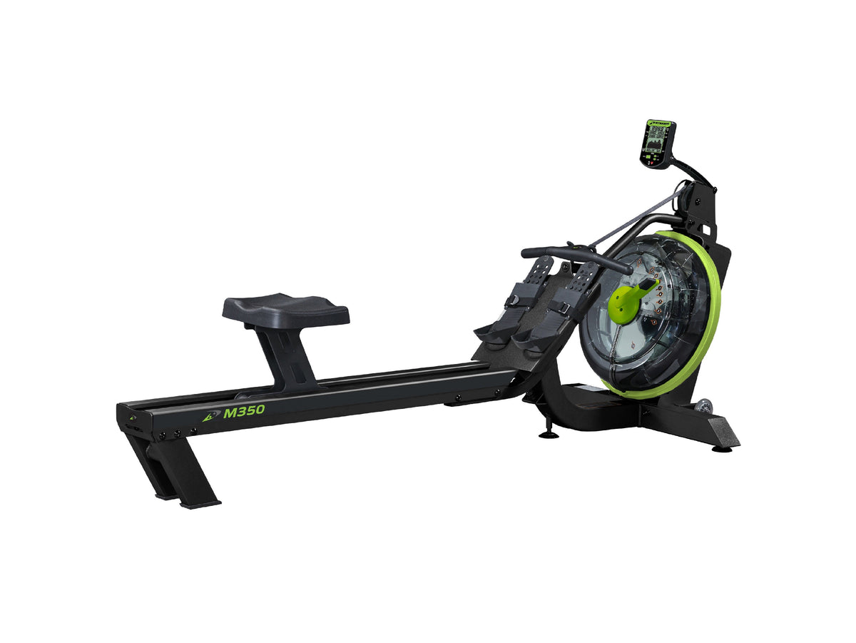 Dynamic Fluid M350 rowing machine, three-quarter view
