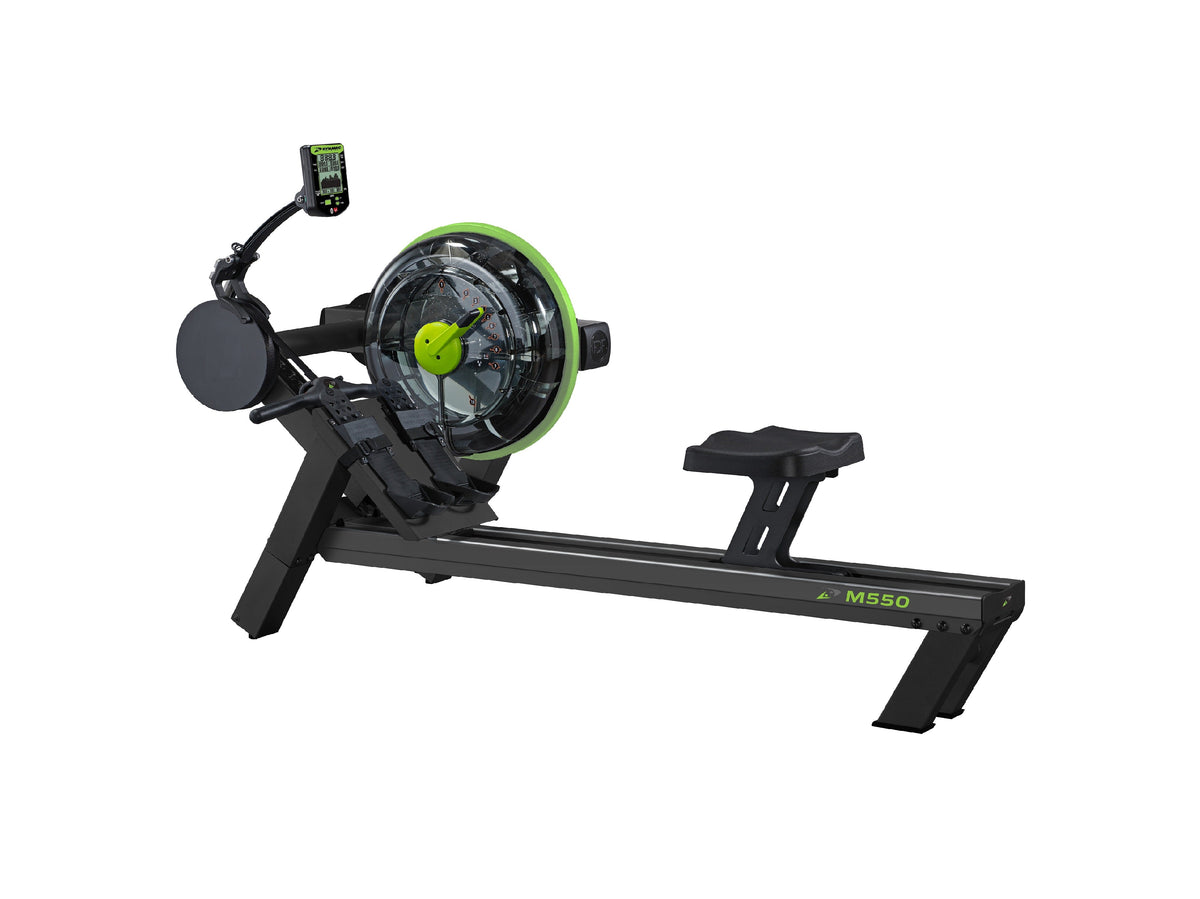 Dynamic Fluid M550 rowing machine, three-quarter view