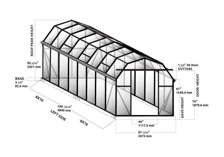 Grandio Elite greenhouse dimensions