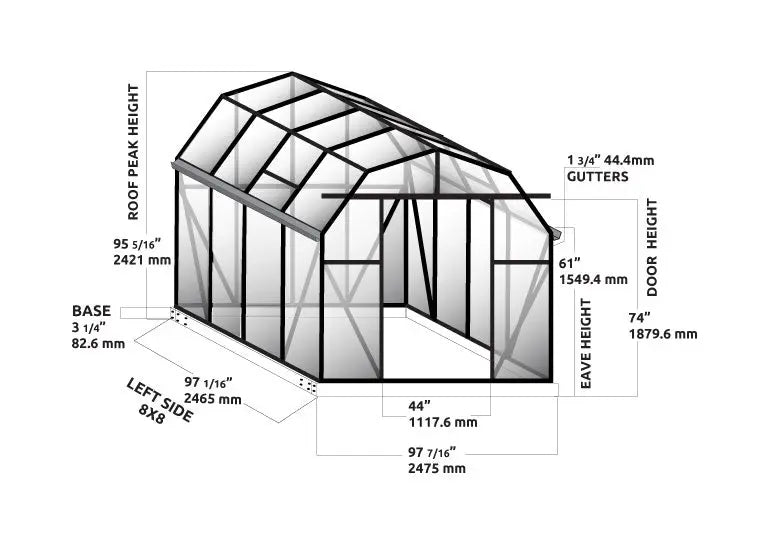 Grandio Elite greenhouse dimensions