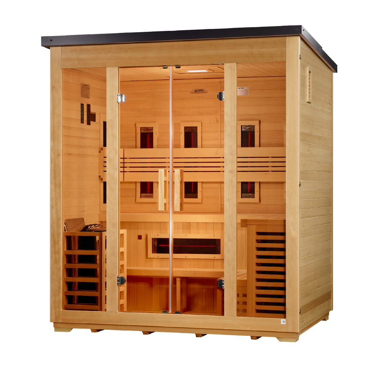 2026 Golden Designs "Gargellen" 5 Person Hybrid Flat Roof Outdoor Sauna, side view, flat roof